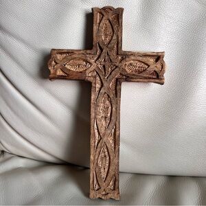Intricately Carved Wooden Cross